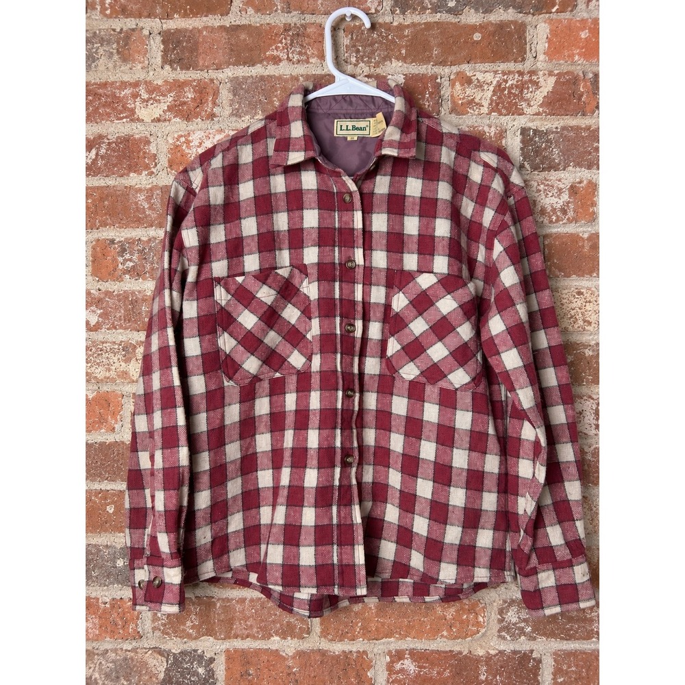 LL Bean Vintage Wool Blend Plaid Flannel Shirt Womens 10 Autumn Fall Cabin 90s